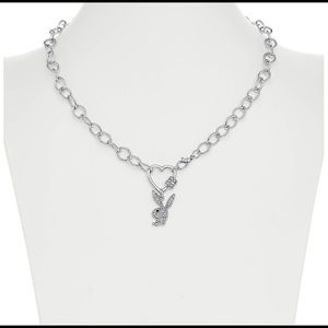 Clear CZ Heart Playboy Bunny Chain Necklace